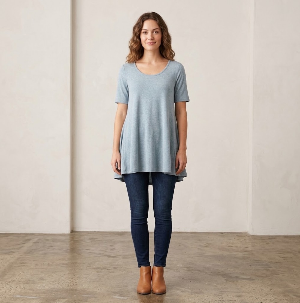 LuLaRoe Perfect T Medium Heathered Blue Swing Tunic Side Slits NWT
